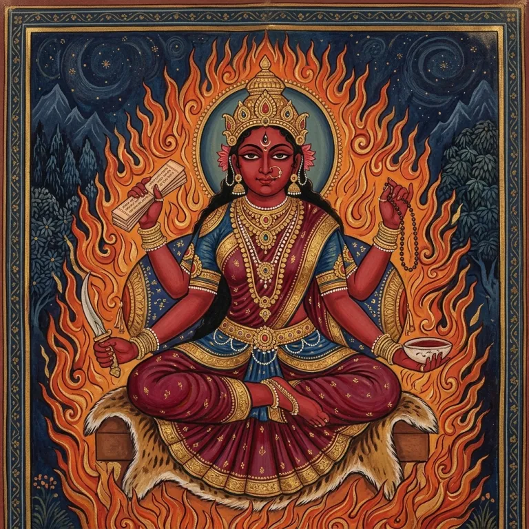 Bhairavi, the Mahavidya goddess, in traditional Indian painting style