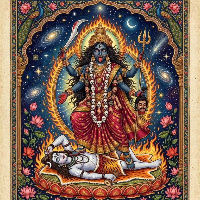 Kali, the Mahavidya goddess, in traditional Indian painting style