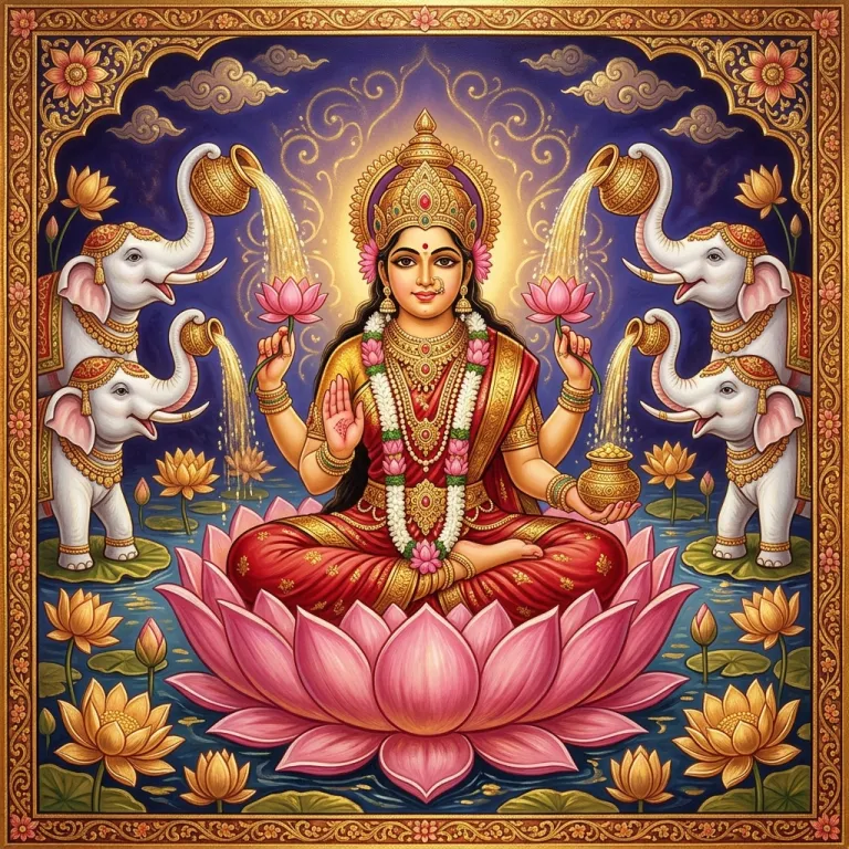Kamala, the Mahavidya goddess, in traditional Indian painting style